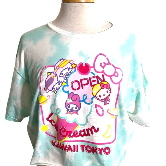 Hello Kitty & Friends Tie-Dye Kawaii Graphic T Crop Top Sanrio Women’s Sz Large - Picture 1 of 6